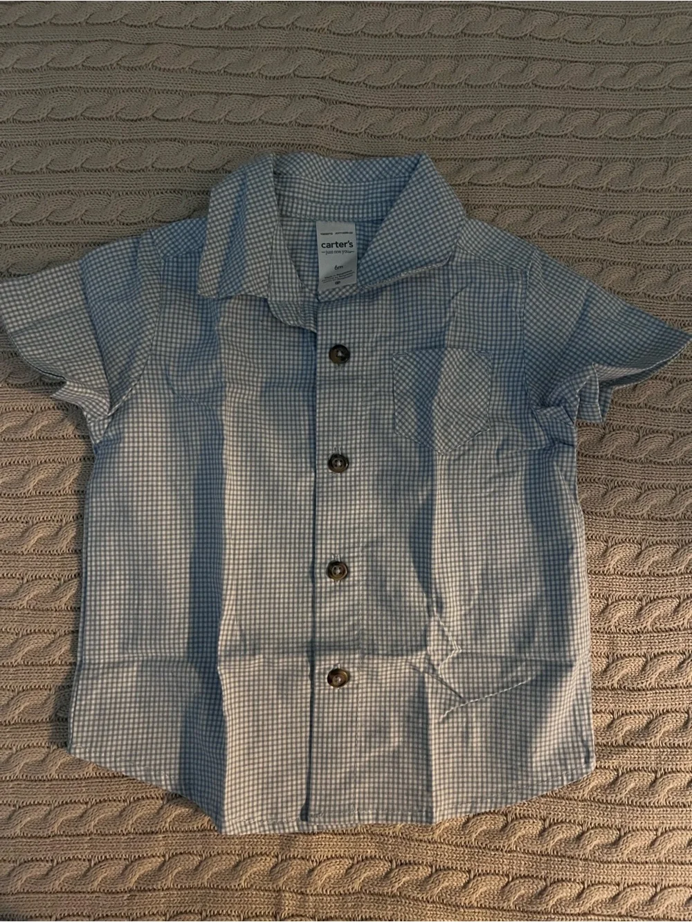 Carter's Blue and White Gingham Short-Sleeve Button-Down Shirt